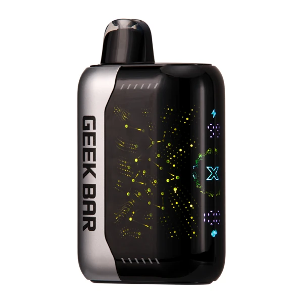 Close-up of Geek Bar Pulse device with puff max lifespan indicator