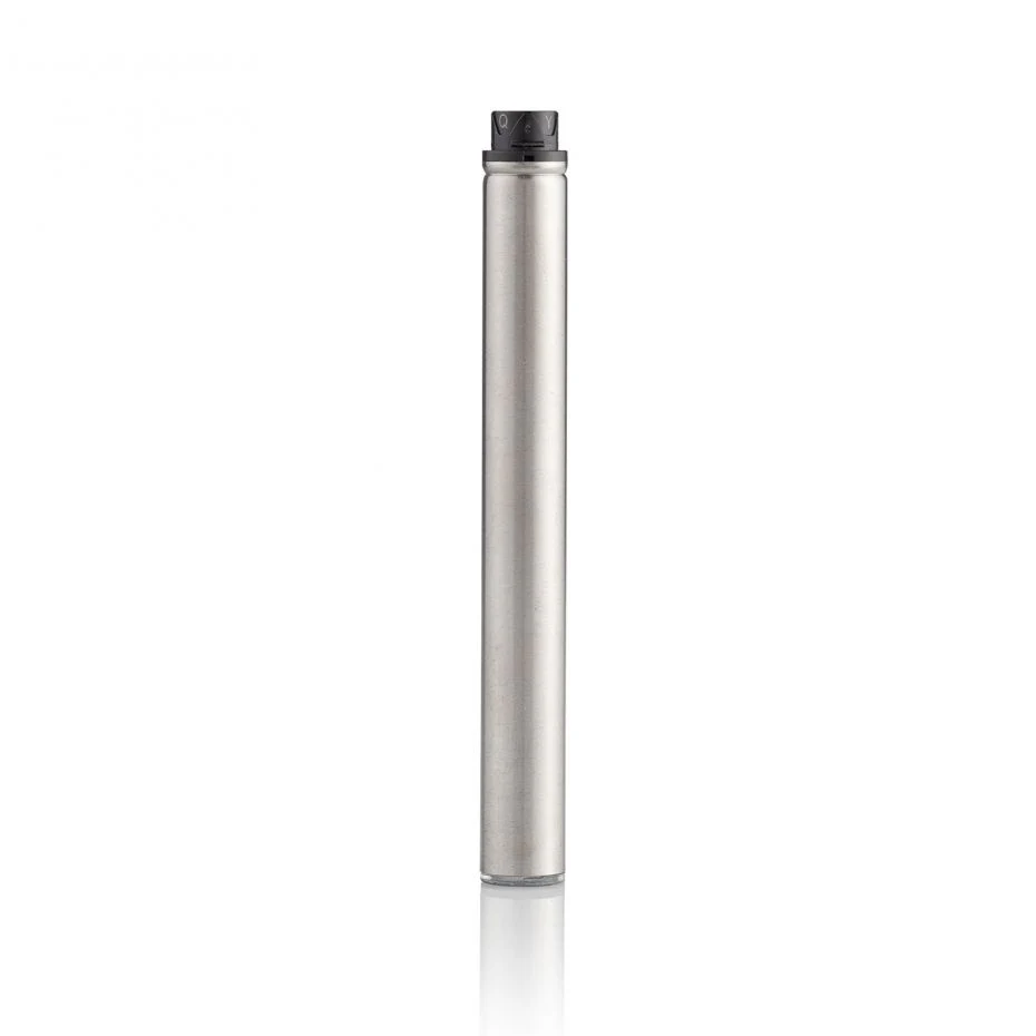 A close‑up of the mango peach elf bar BC5000 mesh coil and e‑liquid window, annotated with technical specs