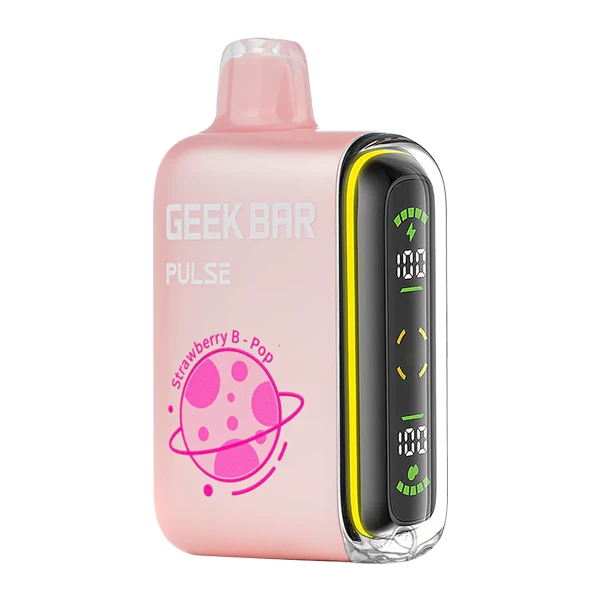 Strawberry B-Pop Geek Bar Pulse nicotine-free device featuring the strawberry b-pop foger flavor